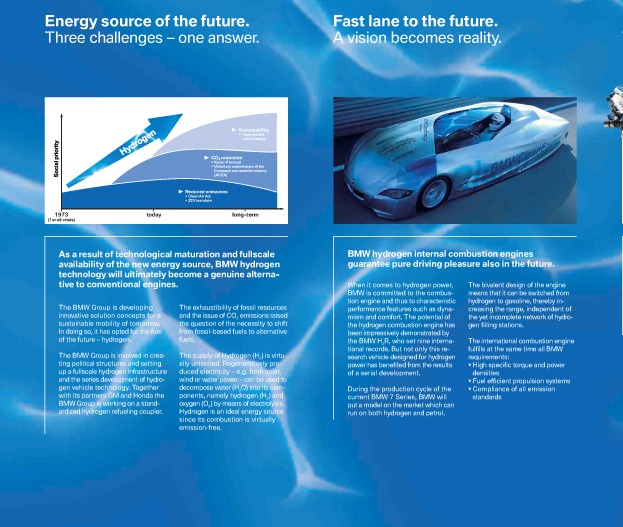 Editorial spread on hydrogen combustion technology, from a longer brochure.