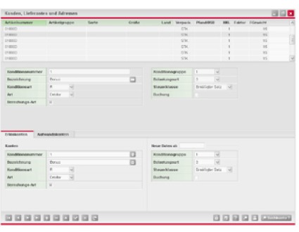 Display Commander: the customer and delivery data screens behind the GM 8.0 brochure.
