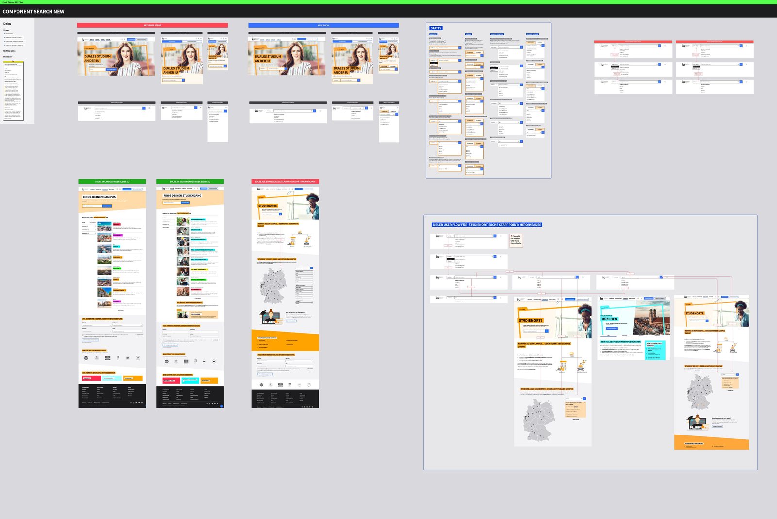 Pre-enrolment websites: information architecture rebuilt, UI redesigned, design system governance and continuous A/B testing across the study-programme pages.