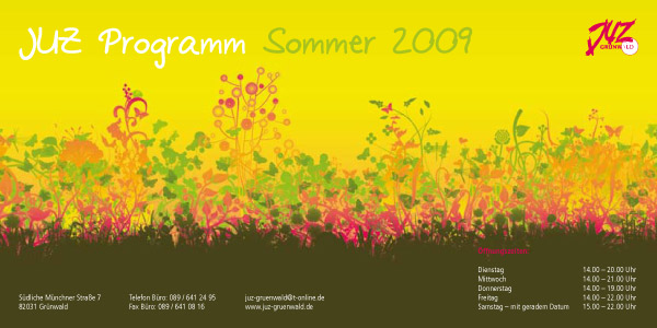 Seasonal programme flyer for a youth centre, summer edition.
