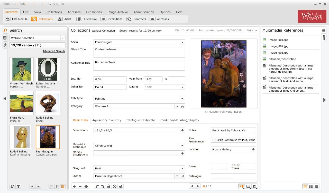 Museum collection management system: UI design for a dense, expert-facing application.